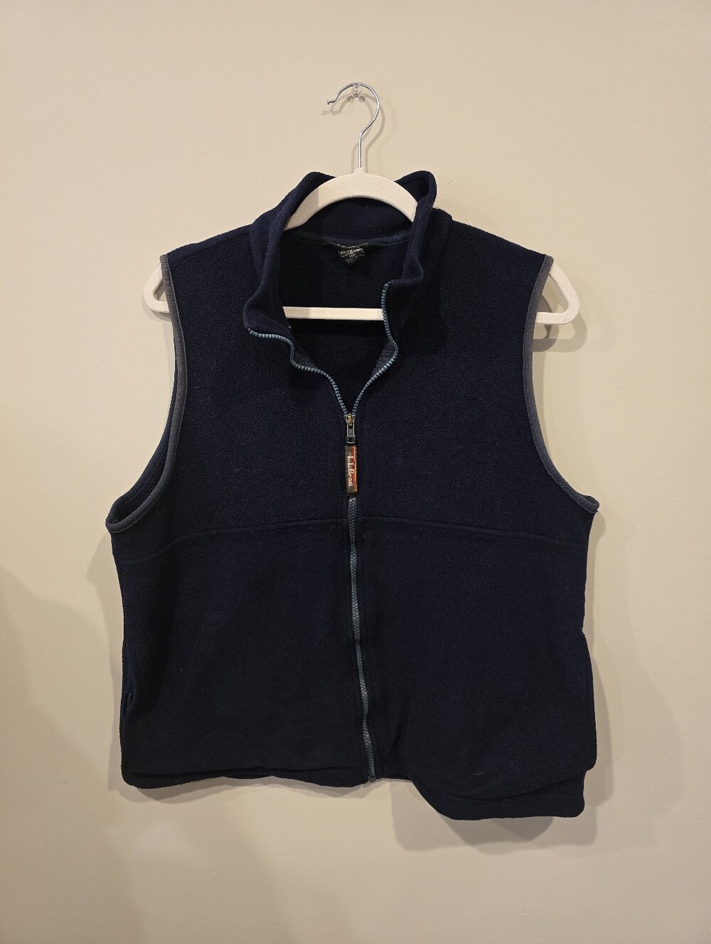 L.L. Bean Navy Fleece Vest with Red Logo Tab